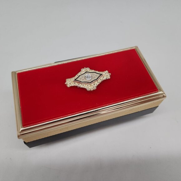 Vintage Sonsco Japan Red & Gold Musical Jewelry Box With Gem Accent Regency - Picture 2 of 16